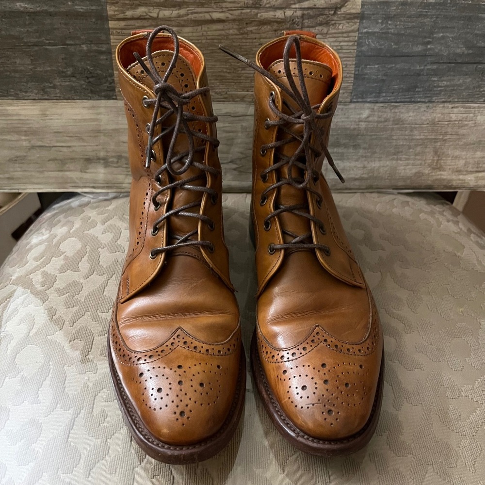 Allen Edmonds Dalton Tan Leather Wingtip Dress Boots Mens 7B Brogue Lace Up